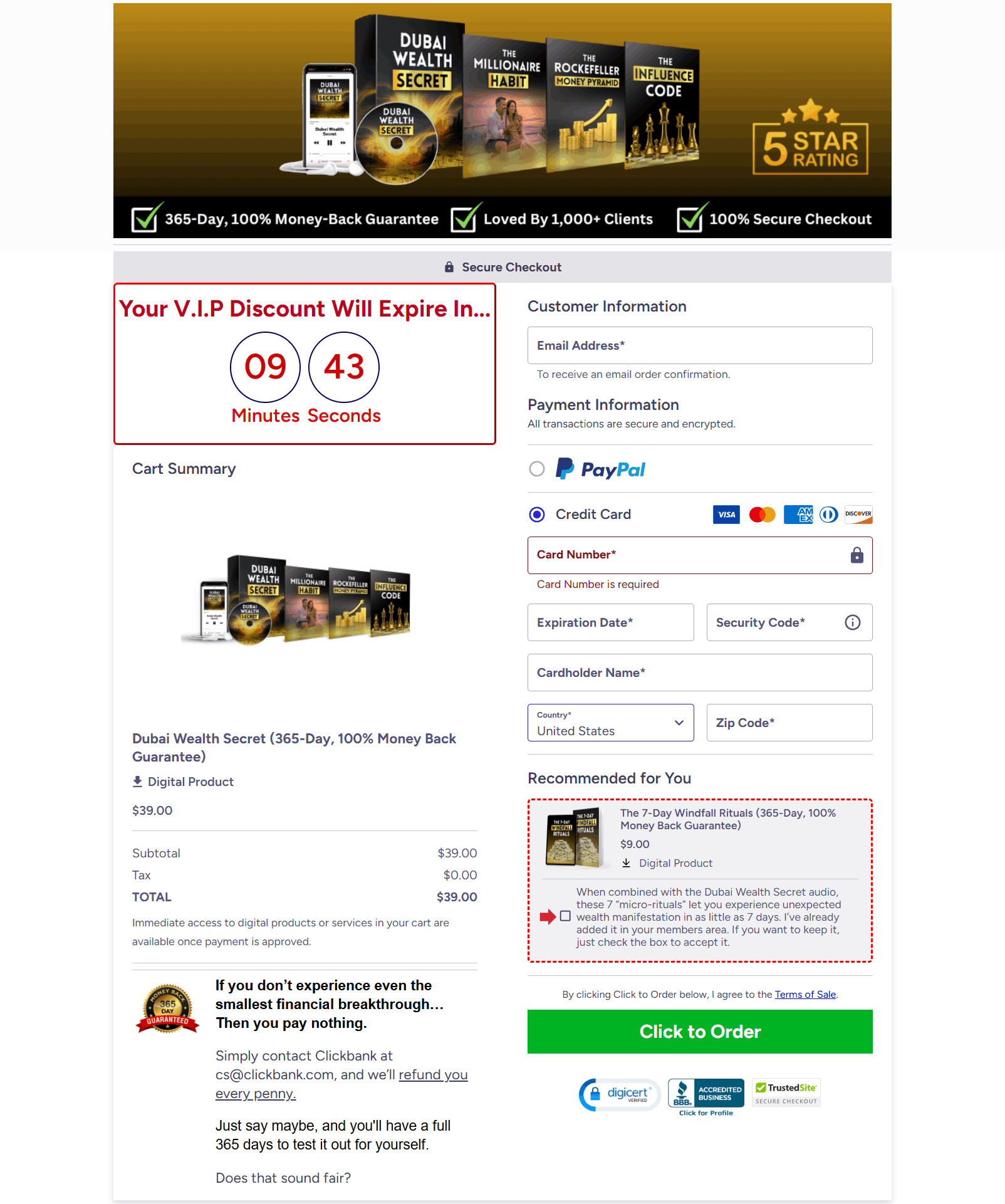 Dubai Wealth Secret Official ClickBank Secure Checkout Page