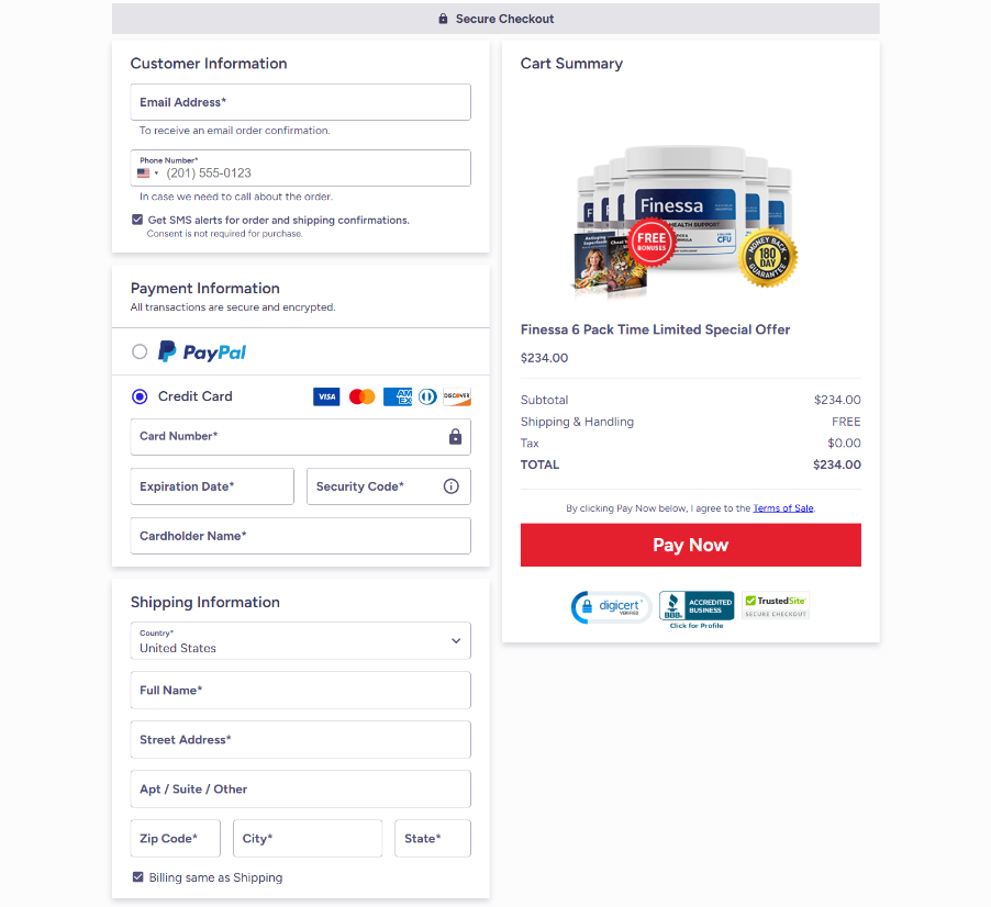 Finessa Official Secure Checkout Order Form